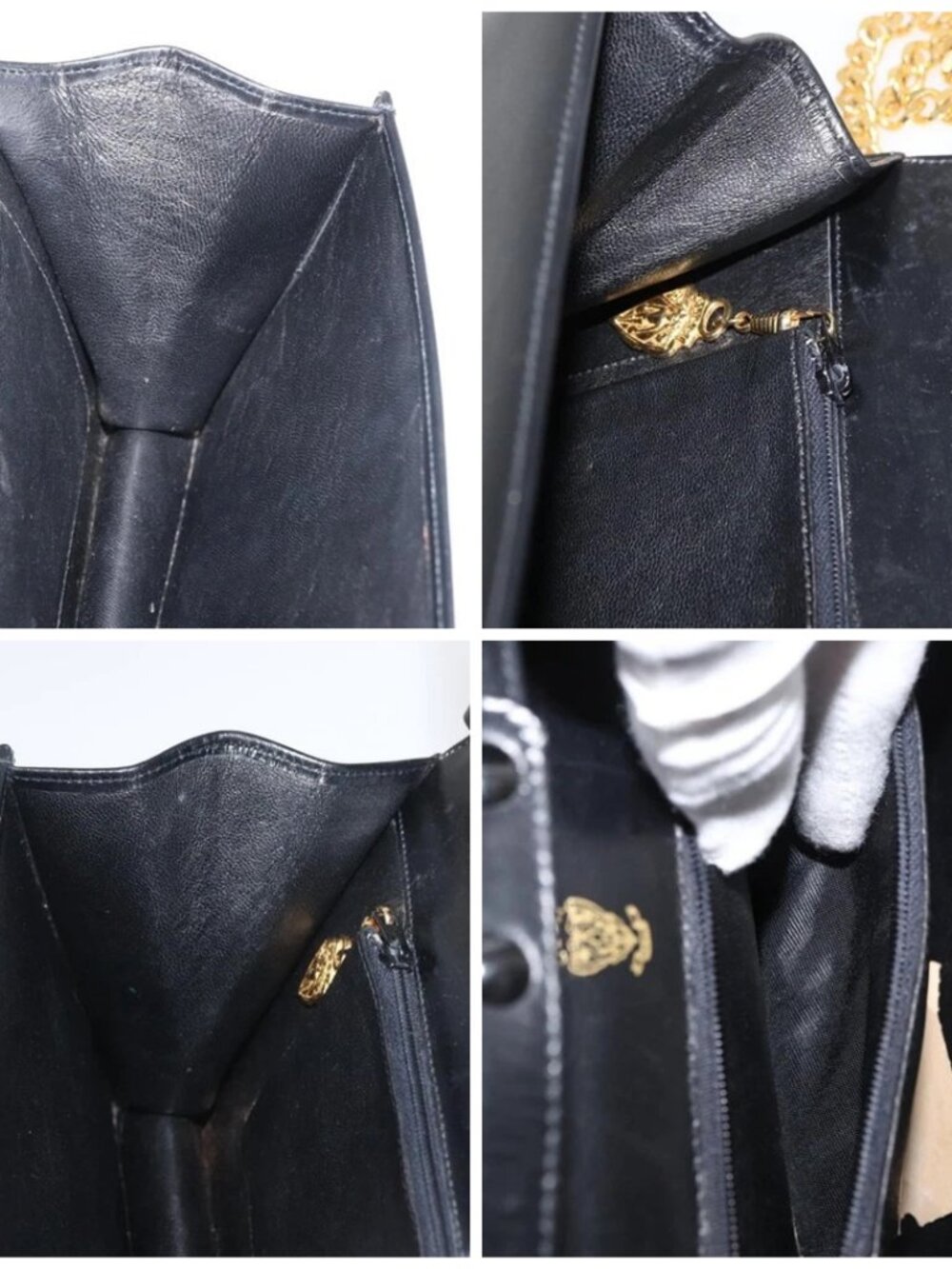 GUCCI Chain Shoulder Bag Leather Black Gold Auth 182515 - Picture 15 of 16